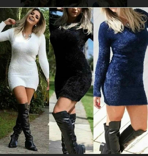 vestido de pelinho manga longa