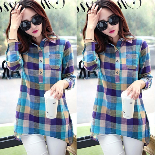 Camisa A Cuadros Holgada Con Botones De Manga Larga A Juego