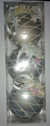 Bombillos Navideño Por 3 Unidades Plateados Con Diseño Rayas
