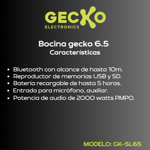 Bocina Gecko 6.5 Portátil Con Bluetooth Tws Luz Led 2000w