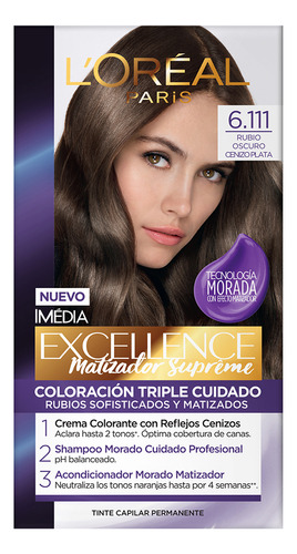  Tintura Excellence L'oréal Tono 6.111 Rubio Oscuro Cenizo Plata