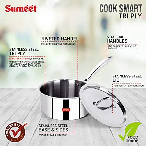 Cacerola Sumeet Cook Smart Triply Sas, 2,3 L, 18 Cm