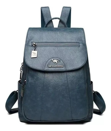 Nueva mochila de moda para mujer, bolsa de viaje de cuero suave, color azul claro