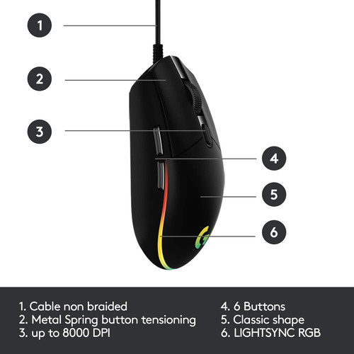 Logitech G203 Wired Gaming Mouse, 8.000 Ppp, Efecto Óptic...