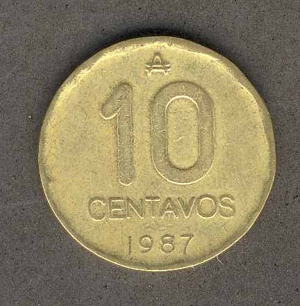 Moneda 10 Centavos Austral, Argentina,  Año 1987