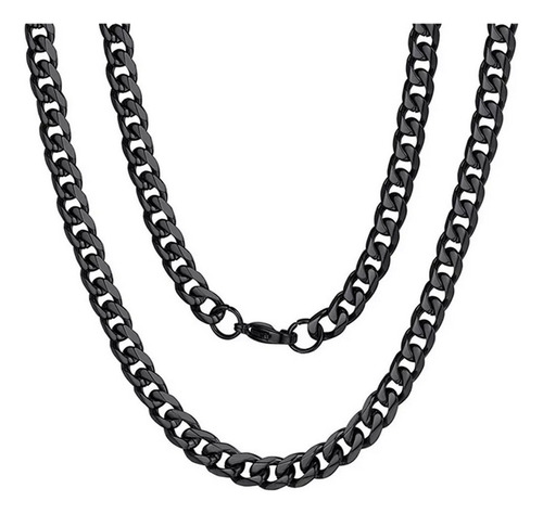 Collar Cadena Cubana Unisex Acero Inoxidable Negro Color 7mm-55cm