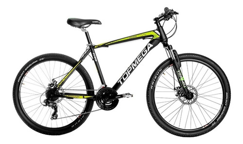 Mountain bike TopMega Rowen R26 18" 21v frenos de disco mecánico cambios Shimano Tourney color amarillo con pie de apoyo  