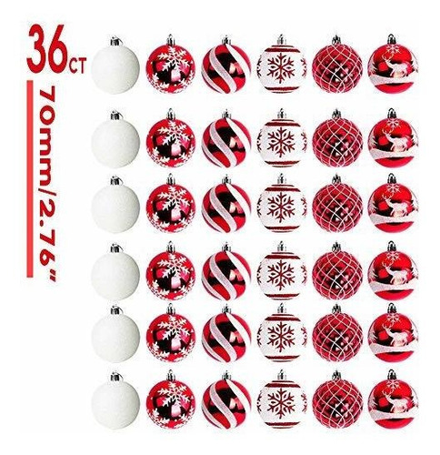 Bolas Para Arbol De Navidad- 7cm -deco. Rojo Y Blanco X 36u