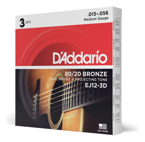Cuerdas De Guitarra Acústica Bronce 80/20 13-56 Paquete De 3