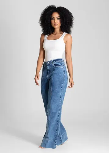 Jeans Sawary Feminina Calça Wide Leg 283301 Índigo Liso