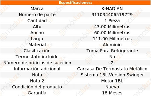 Toma De Refrigerante Aluminio 2 Pernos Dart L6 3.7l 60/76