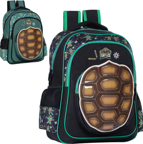 Mochila Costas Esquadrão Das Tartarugas Ninjas Yepp Escolar Cor Verde