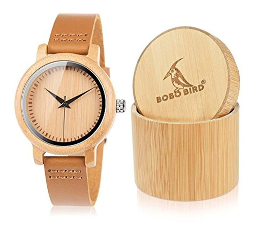 Reloj De Madera De Bambú Para Mujer Correa De Cuero De Piel