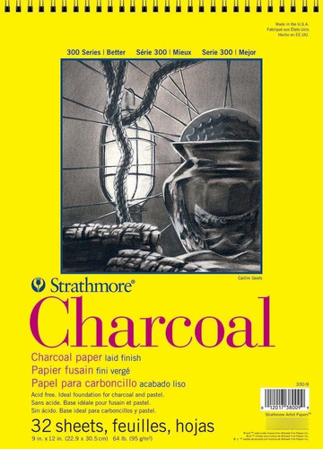Strathmore Almohadilla De Carbón Serie 300, Blanco, 8.7 X 11