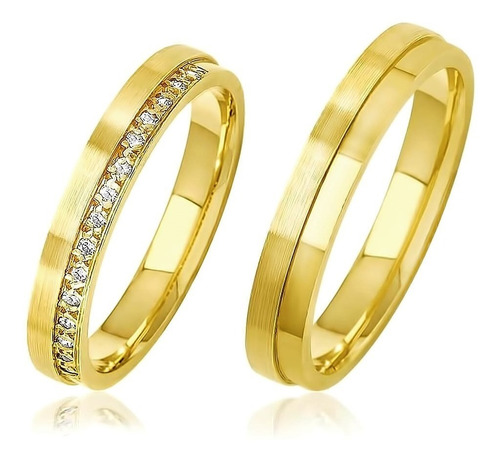 Alianças Anatômicas Com Aro Duplo E 15 Diamantes Em Ouro
