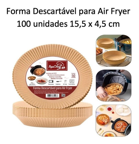 Protetor Fritadeira Airfryer 20 Cm 100 Papéis Descartáveis