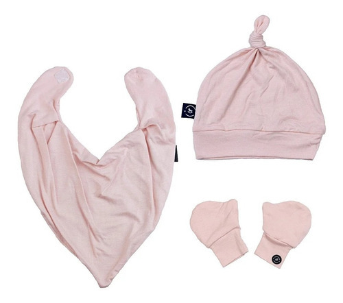 Kit Luva, Gorro E Babador De Bebê Aurora Liso - Penka Cover Cor Rosa-claro