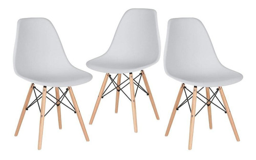 3   Cadeiras Charles Eames Wood  Dsw Eiffel Várias Cores Cor Da Estrutura Da Cadeira Cinza-claro