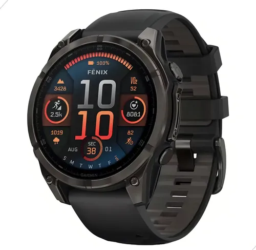 Smartwatch Garmin Fenix 8 47mm Amoled Saphire Carbon Gray Caixa Preto Pulseira Preto Bisel Preto Desenho Da Pulseira Mesh