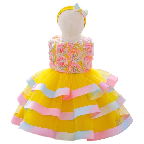 Vestido Niña 3-4 Años Amarillo Arcoíris Flores Smash Cake