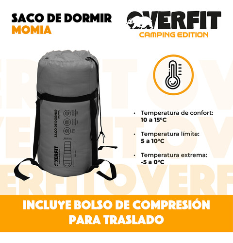Saco De Dormir Termico 0 A 15 Grados Momia Overfit Camping