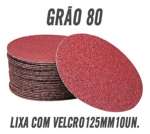 Disco De Lixa Com Velcro 125mm Grãos Diversos Kit-10 Peças Quantidade De Cascalhos 80