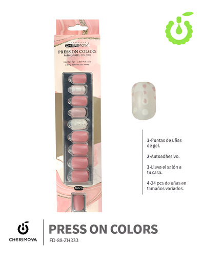 Press On Tips Autoadhesivo Cuadradas Cherimoya 30u Zh333 Zh333