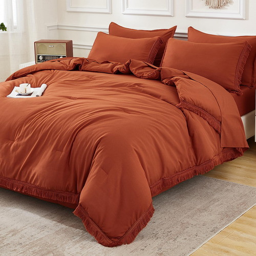 Andency King Size Set Edredon Sabanas Naranja Terracota Burnt Orange Solido