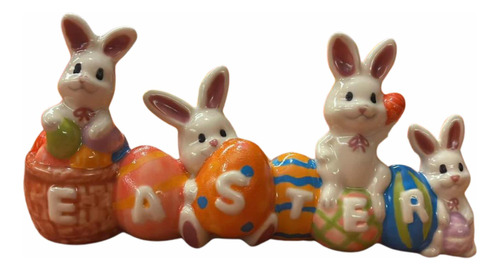 Huevos De Pascua, Centro De Mesa De Cerámica Con 4 Conejos