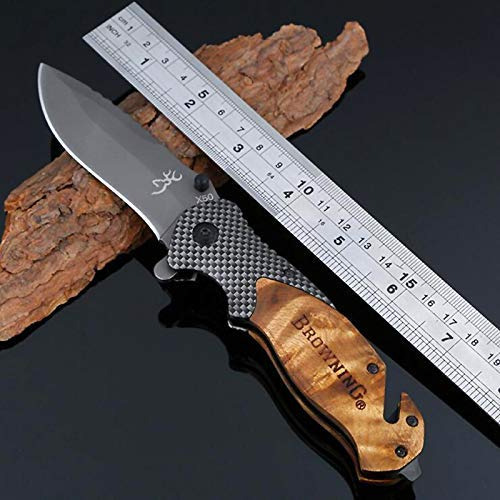 Browning Knives X50 Cuchillo Plegable Táctico, Madera + Mango De Fibra De Carbono, Cuchilla 440c 57hrc Edc Para Camping, Supervivencia, Bolsillo, Cuchillo Plegable