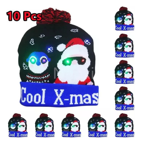 I Lote 10 Gorro De Navidad Con Luz Led Regalo Navideño