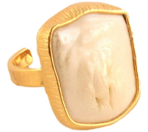 Anillo Ajustable Con Gran Perla Barroca Natural Chapa De Oro