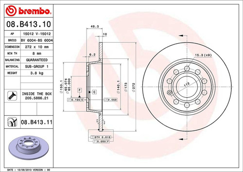 Disco Brembo Volkswagen Eos 2.0 Tsi 2010 A 2014 Tras Pza