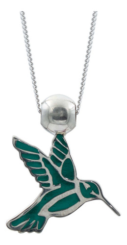 Collar Ajustable Colibri Esmaltado Mujer Plata 925 Color Aqua