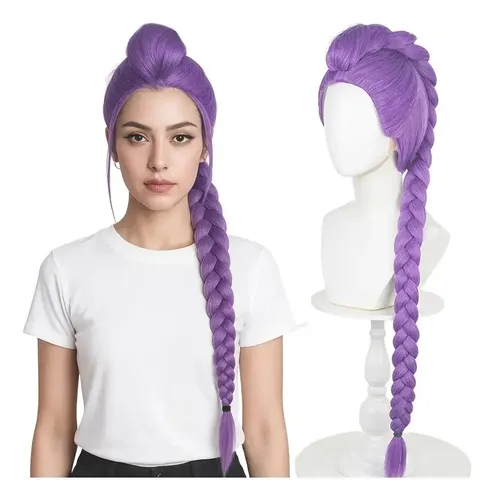 Peluca De Cosplay Anime De Trenzas Moradas Para Niña | Disfraz De Personaje Con Fibra Antiestática | Peluca Realista Para Fiestas Y Convenciones De Anime
