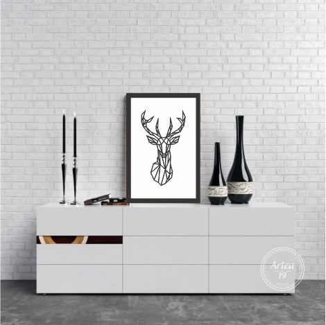 Cuadro Minimalista Geométrico 3d Venado Blanco Y Negro