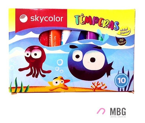 Imagen 3 de 4 de Tempera Escolar Model Skycolor Por 10 Colores De 8ml