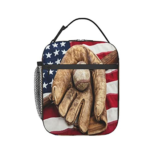 Bandera Americana Baseball Portable Almuerzo Caja De 6gzgd