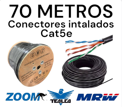 70 Mts Cable Utp Cat5e Intemperie Gnz Internet 