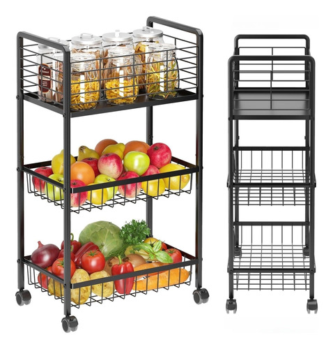 Carrito De Almacenamiento 3 Niveles Cesta Frutas Y Verduras