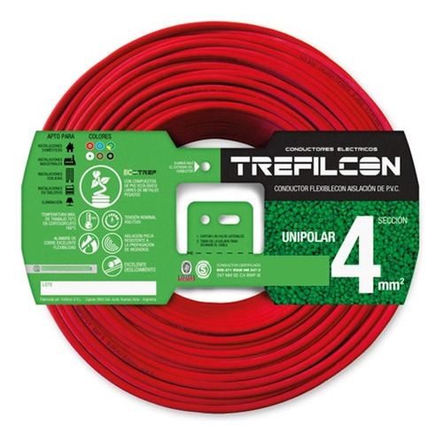 Cable unipolar Trefilcon UT4 1x4mm² rojo x 100m en rollo
