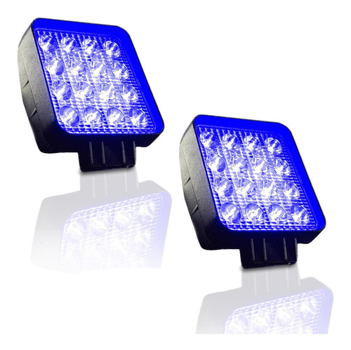 Farol De Led Quadrado 16 Leds Azul - Alta Intensidade 48w