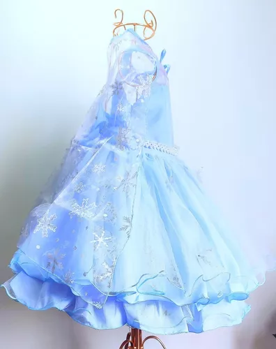 Vestido Frozen Elsa Azul Serenity Infantil Festa Capa