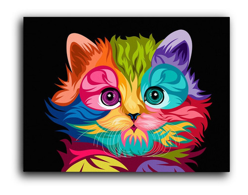 Cuadro Decorativo Canvas 80x120 Gato Cachorro Colores