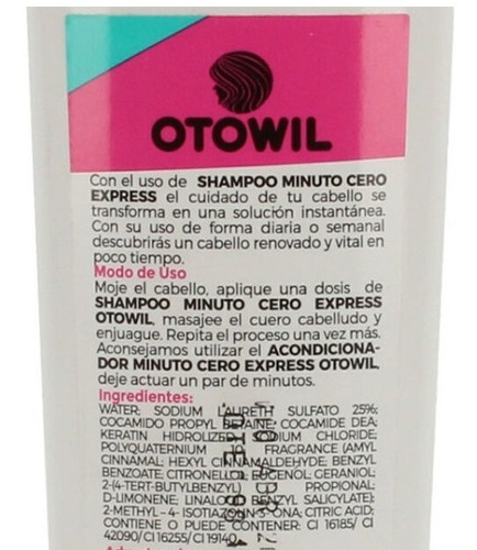 Shampoo Otowil Minuto Cero 250 Ml Para Cabello Dañado