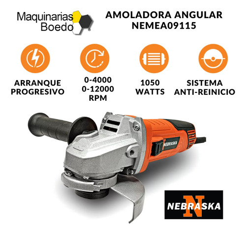 Amoladora Angular 115m 1050w V/variable Nemea09115 Nebraska Naranja 50hz