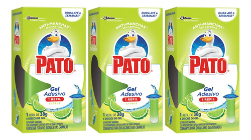 3 Refil Gel Adesivo Sanitário Pato Citrus 38g Com 6 Discos