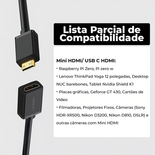 Ugreen Cabo Adaptador Mini Hdmi P/ Hdmi 22cm Preto
