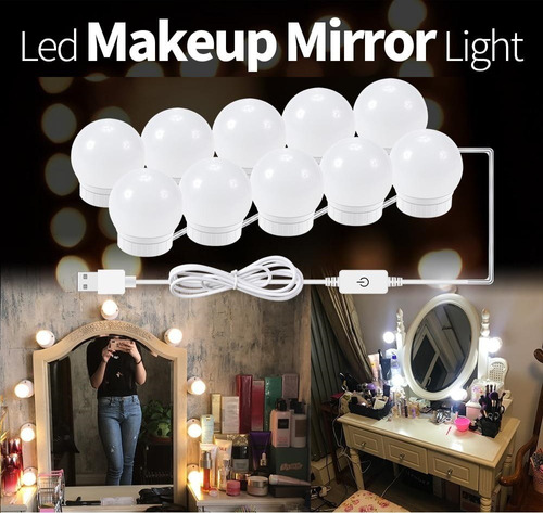 3 modos de color con puerto USB Luces de espejo LED ajustables se aplican a espejo de maquillaje lámpara de espejo de baño con base rosa Veramz Hollywood 10 piezas 