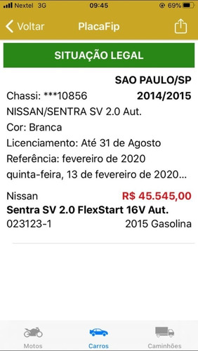 Nissan Sentra Sv 2.0 Flexstart 16v Automatico C/tv Camera Ré